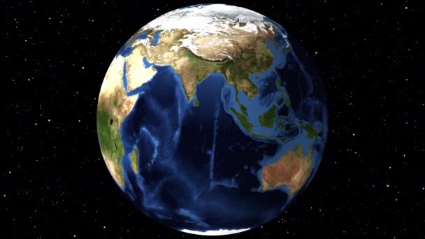 Vidéo Magnifique Terre tournante. Vue depuis les satellites spatiaux.Heure exacte du jour de la carte du monde.Gros plan depuis la planète Animation au jour.3D Rendu l'animation en utilisant l'imagerie satellite (NASA) .4k Ultra HD
 - Séquence, vidéo