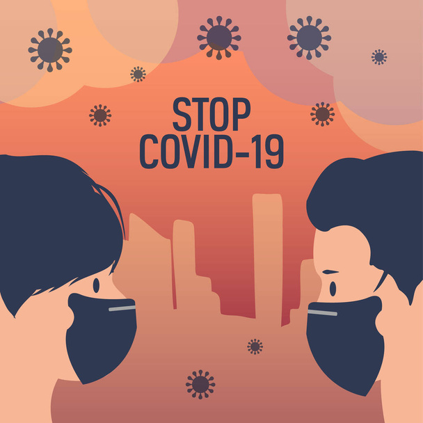 Vector Illustration Käsite pandemian pysäyttäminen Coronavirus puhkeaminen ja sosiaalinen etäisyys
 - Vektori, kuva