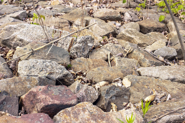Η πέτρα είναι ασβεστόλιθος, βράχια με γρασίδι, φόντο, υφή στο σχεδιασμό του τοπίου - Φωτογραφία, εικόνα