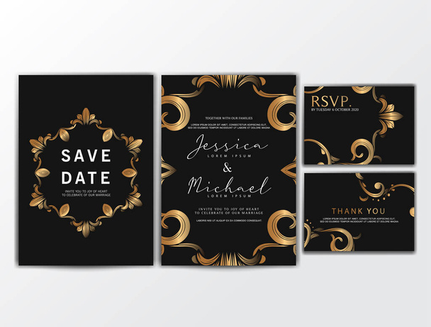 Hochzeitseinladungskarten. Einladungskarten mit luxuriösem Konzept, Ornament, Luxus-Poster, Vector Dekoration und Muster Vector Design Template - Vektor, Bild