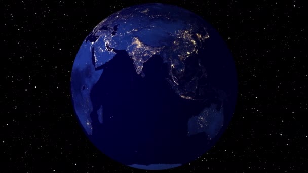 Video záběry Krásná rotující Země. Pohled z družice. Města svítí v noci, zblízka z planety Animace.3D Rendering animace pomocí satelitního snímku (NASA) .4K. - Záběry, video