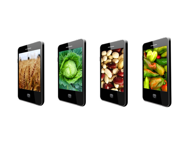 farklı sebze resimleri ile cep telefonları - Fotoğraf, Görsel