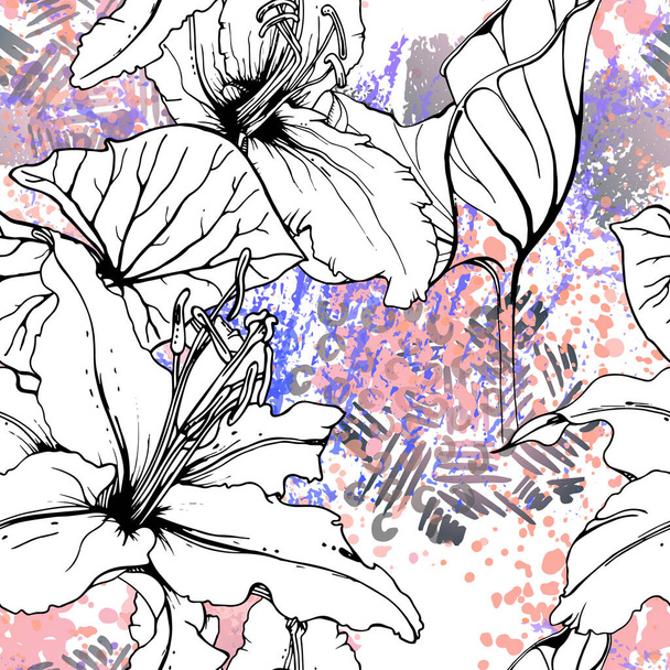 Patrón blanco negro floral. Acuarela moderna - Vector, Imagen