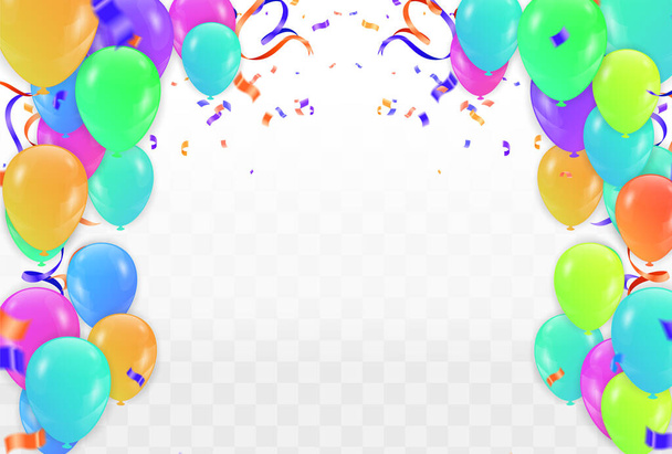 Colorful birthday balloons and confetti - vector background - Vektör, Görsel