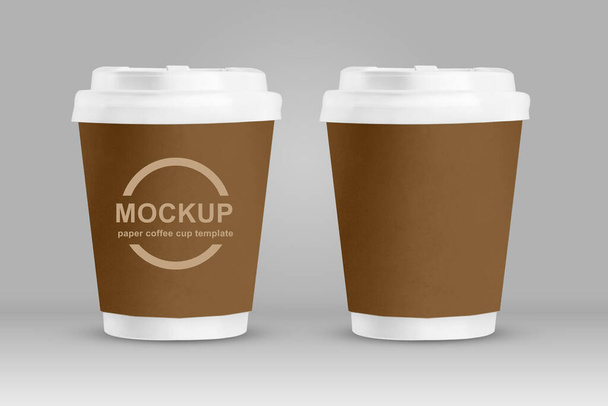 Mockup brown paper coffee cups isolated on grey background.3d render - Photo, Image