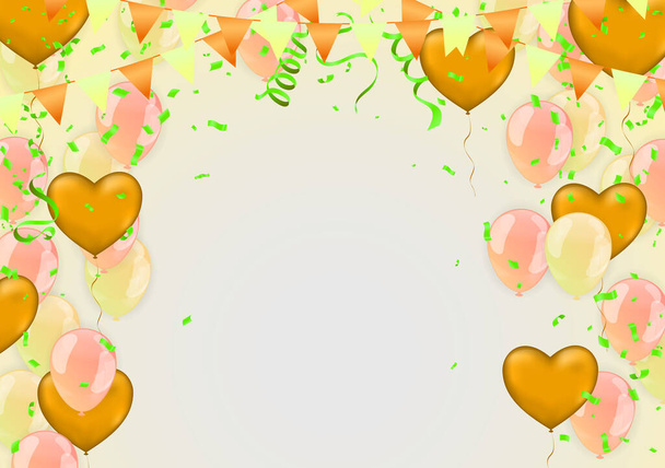 Happy Birthday Backgrounds Grand opening ceremony vector banner. Realistic glossy balloons, confetti  - Διάνυσμα, εικόνα