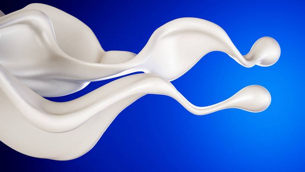 A splash of milk on a blue background. 3d rendering, 3d illustration. - Foto, Imagem