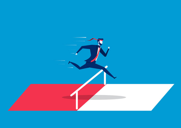 Businessman jumping over hurdles or obstacles. Symbol of determination, aspiration, ambition, motivation and success - Vector, Image