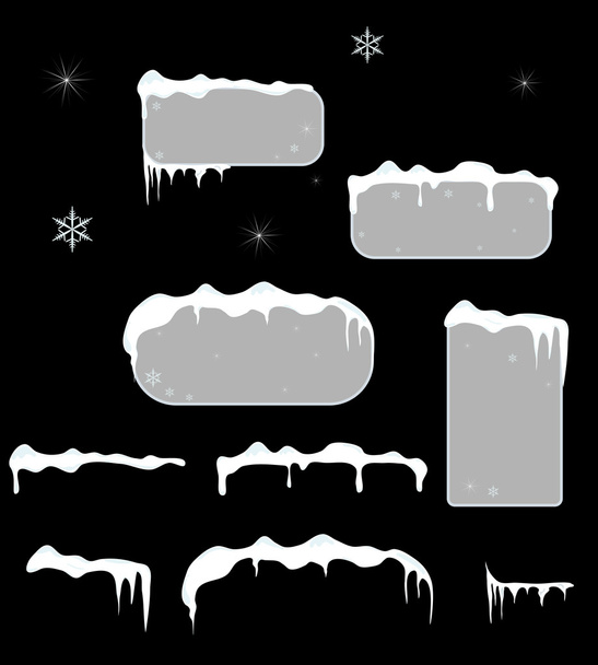 Kerstmis verkoop stickers en labels met ijspegels, sneeuw boven. - Vector, afbeelding