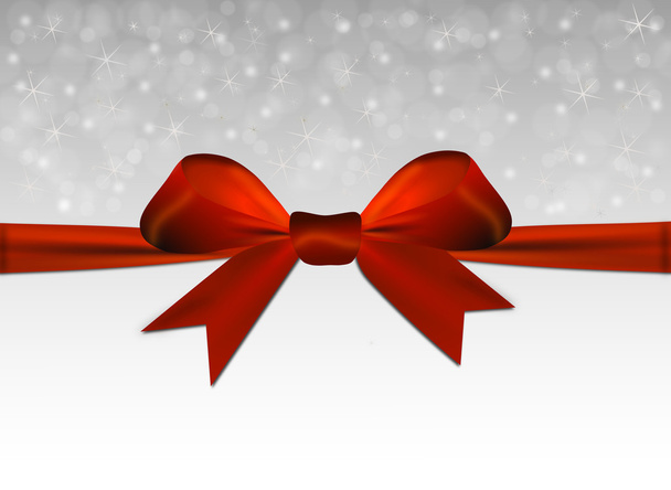 Silver Christmas background with red bow - Fotoğraf, Görsel