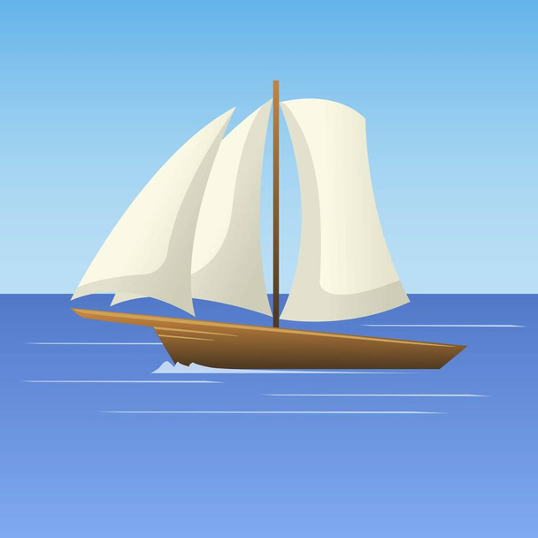 Illustration von Segelboot im Meer, Illustration von Segelboot im Meer - Vektor, Bild