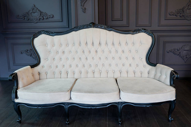 Ylellinen valkoinen sohva huonekalut harmaalla taustalla
 - Valokuva, kuva