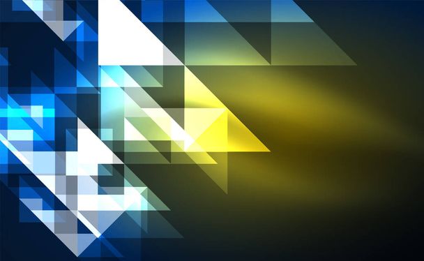 Abstrakter Hintergrund, Mosaik-Dreiecksmuster mit transparenten Effekten auf leuchtendem neonglänzenden Hintergrund. Vektor-Illustration für Tapeten, Banner, Hintergrund, Karte, Buchillustration, Landing Page - Vektor, Bild