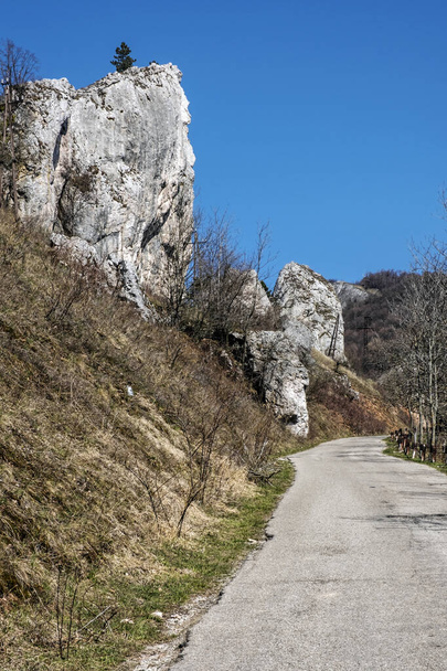 Vrsatske rocks, White Carpathian mountains in Slovak republic. Seasonal natural scene. Hiking theme. - Fotoğraf, Görsel