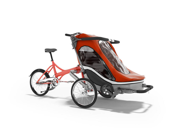 3D renderowania czerwony rower z nastolatkiem wózek z przodu odizolowany na białym tle z cieniem - Zdjęcie, obraz
