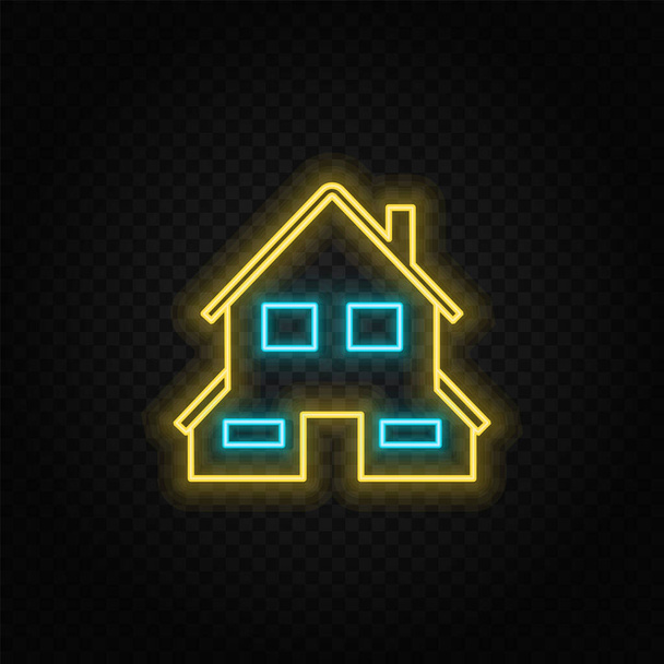Building, home neon vector icon. Blue and yellow neon vector icon. Vector transparent background - Vector, Image