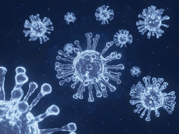 3D του Coronavirus 2019-nCoV και του ιού φόντο με κύτταρα ασθενειών και ερυθρά αιμοσφαίρια. - Φωτογραφία, εικόνα