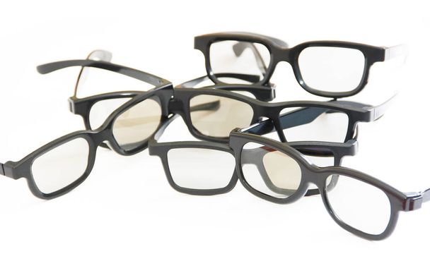 cinema glasses with black plastic frames on white background - Photo, Image