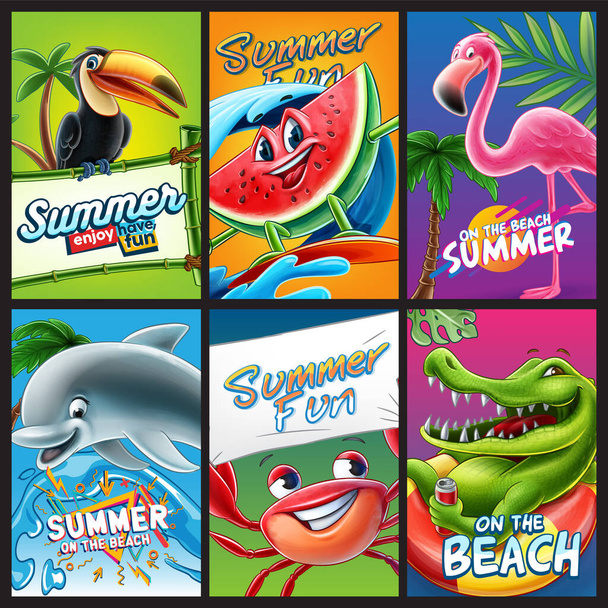 Summer cards colourful collection - Vector, imagen