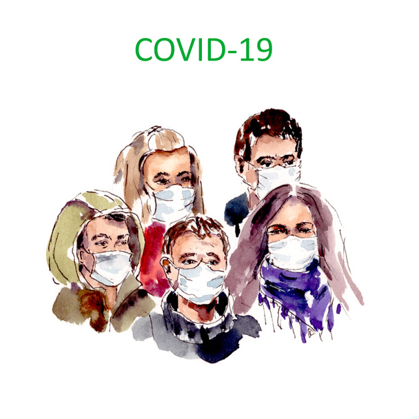 acuarela ilustración, cuarentena mundial - COVID 19 coronavirus infección
 - Foto, imagen