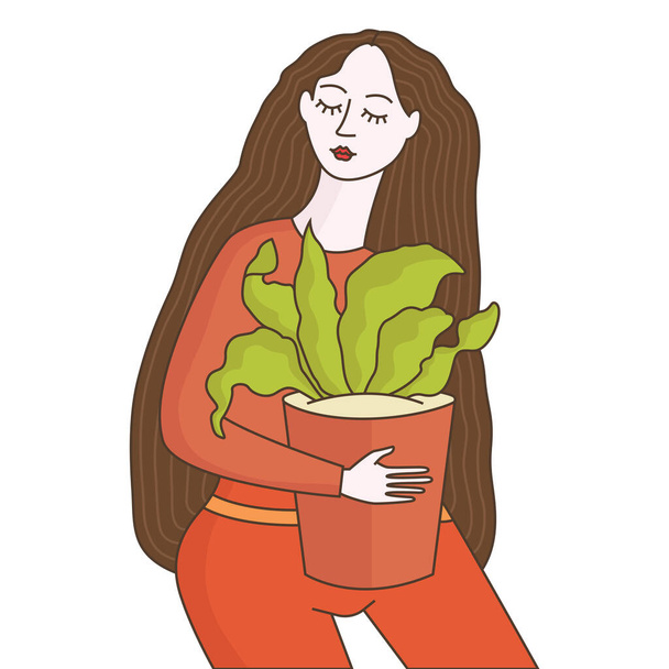 Color illustration of girl with flower - Vector, imagen