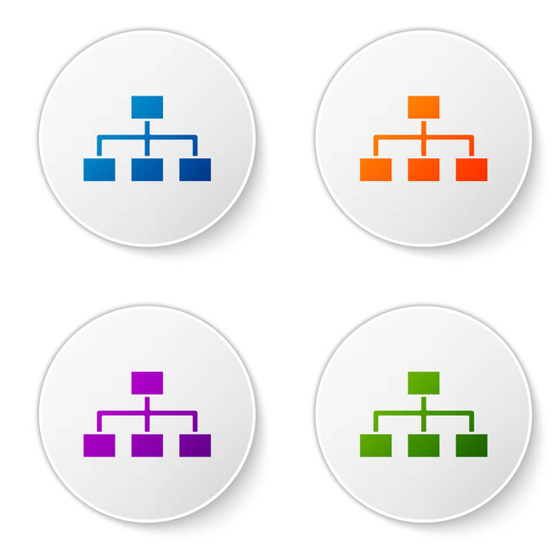 Color Business hierarchie organogram graf infographics ikona izolované na bílém pozadí. Prvky organizační struktury společnosti. Nastavit ikony v kruhových tlačítcích. Vektorová ilustrace - Vektor, obrázek