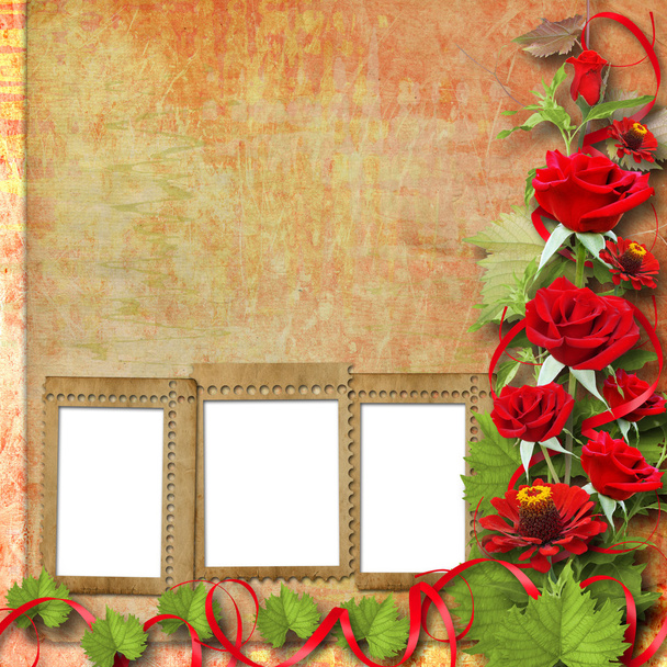 Card for congratulation or invitation with red roses - Φωτογραφία, εικόνα