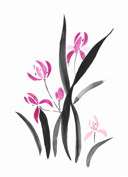 pink flowers art  in Japanese style - Photo, Image