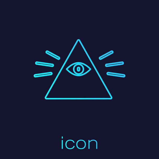 Бирюзовая линия Масоны символ всевидящего ока Бога икона изолирована на синем фоне. Глаз Провидения в треугольнике. Векторная миграция
 - Вектор,изображение
