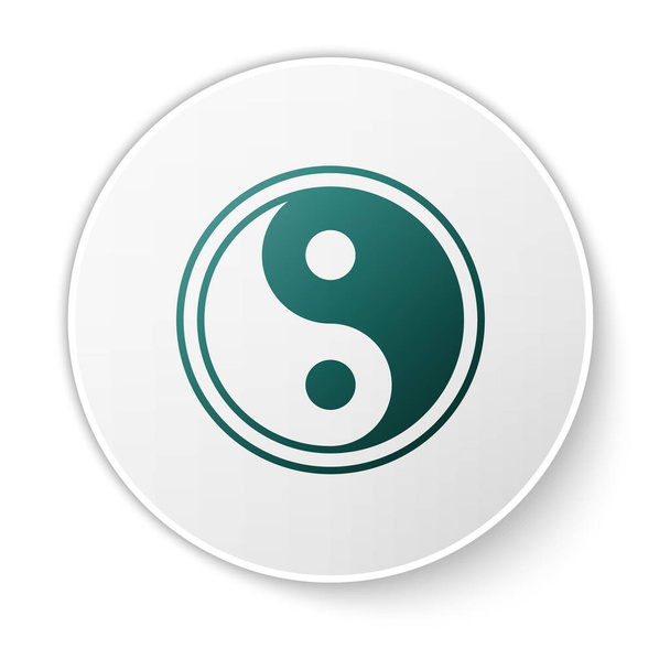 Green Yin Yang symbol of harmony and balance icon isolated on white background. White circle button. Vector Illustration - Vector, Image