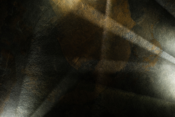 light prism with beams on dark stone texture background - Foto, afbeelding