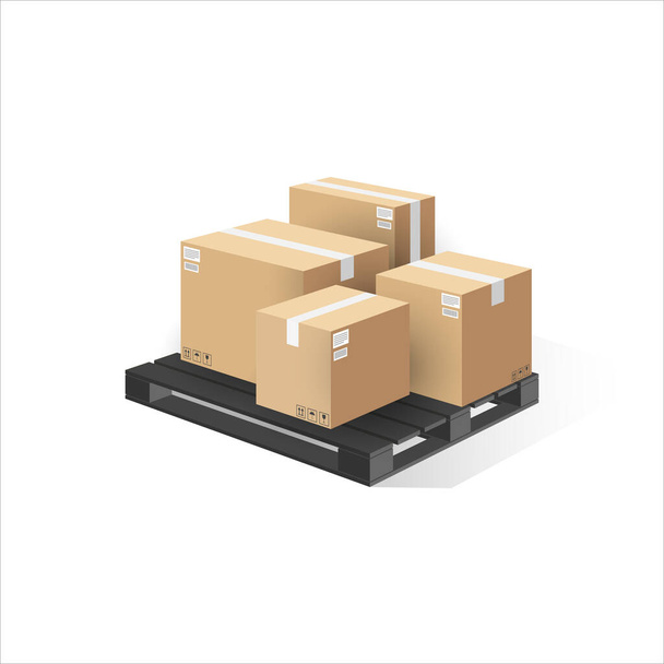 Boxes on wooden pallet isolated. 3d perspective vector illustration - Vector, Image