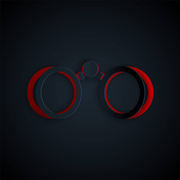 Paper cut Binoculars icon isolated on black background. Find software sign. Spy equipment symbol. Paper art style. Vector Illustration - Vector, Image