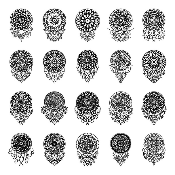 Mandala dövme süsleme etnik paket seti. Çiçek sanat tasarım vektörü - Vektör, Görsel