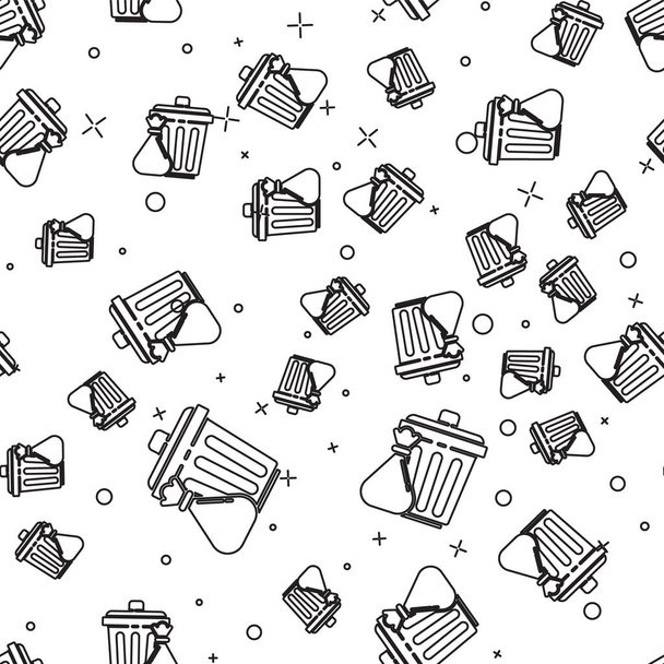 Black line Trash can and garbage bag icon isolated seamless pattern on white background. Garbage bin sign. Recycle basket icon. Office trash icon. Vector Illustration - Vector, Image
