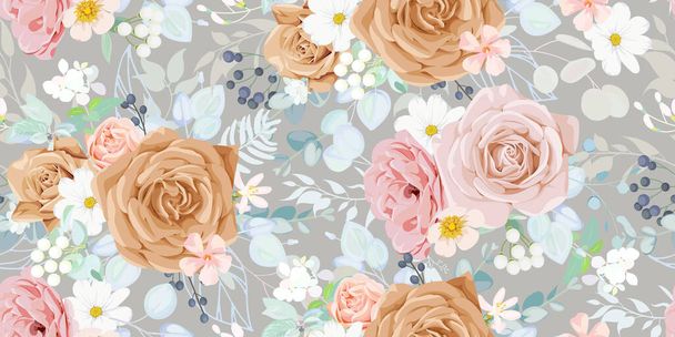 Płynny wzór vintage z motywem kwiatowym dla tkaniny letniej - Wektor, obraz