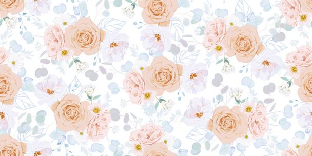 Seamless vintage pattern with floral motif for summer dress fabric - Vector, Image