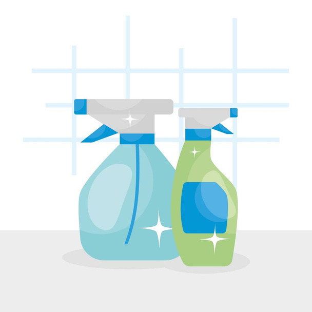 spray cleaning products bottles, colorful design - Vector, Image