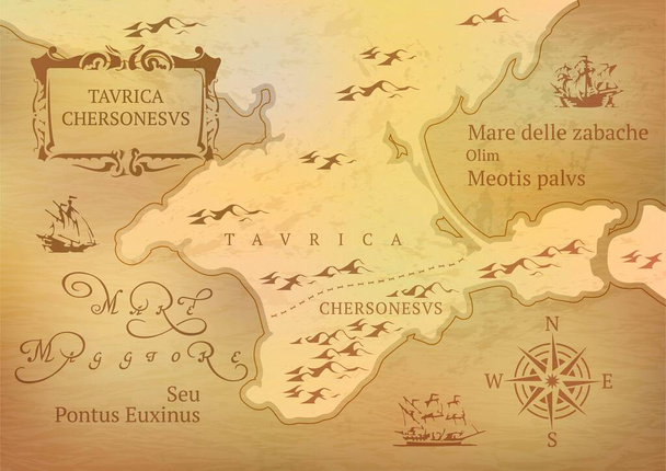 Stara mapa Krymu z napisami po łacinie. Ilustracja wektora. - Wektor, obraz