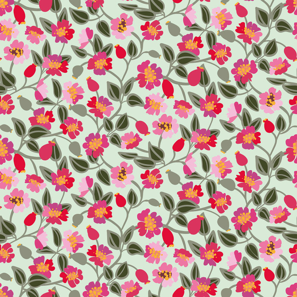pink dog roses flowers seamless vector pattern - Διάνυσμα, εικόνα