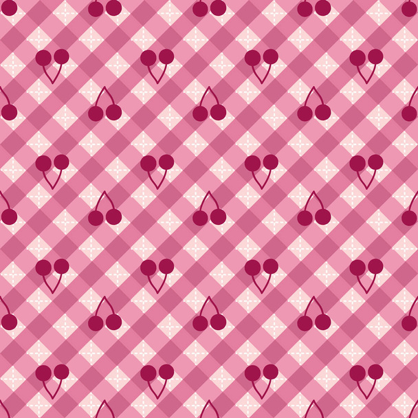 třešně na růžové gingham bezešvé vektorové vzory - Vektor, obrázek