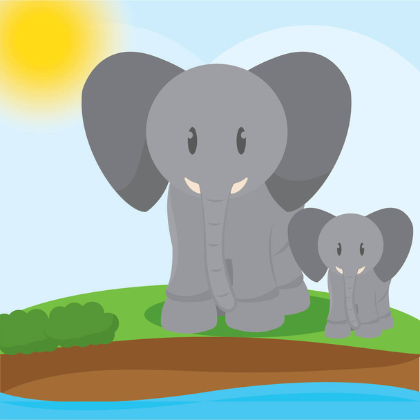симпатичные слоны мультфильм
 - Вектор,изображение