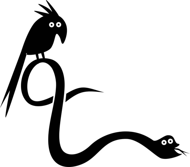 Funny parrot and snake illustration - Photo, image