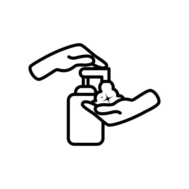 ręce i ikona butelki mydła, styl linii - Wektor, obraz