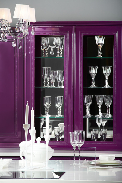 Modern purple kitchen with stylish furniture - Photo, Image