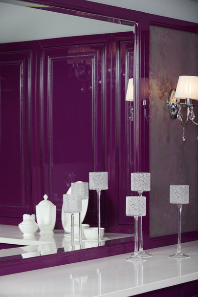 Modern purple kitchen with stylish furniture - Fotoğraf, Görsel