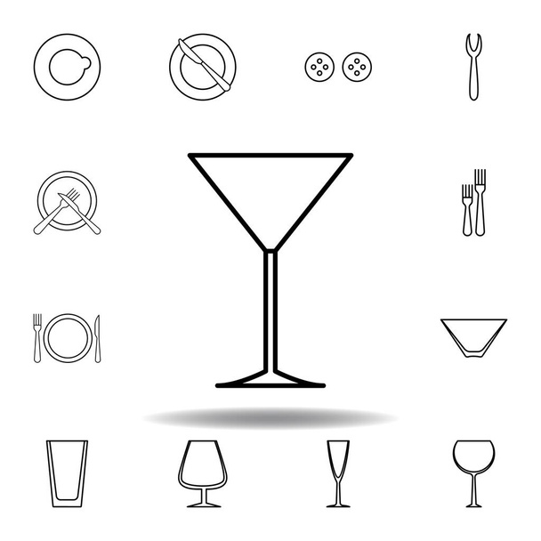 Vidrio Martini, icono de etiqueta de mesa. El sistema se puede utilizar para la tela, logotipo, aplicación móvil, interfaz de usuario, experiencia de usuario en fondo blanco sobre fondo gris
 - Vector, Imagen