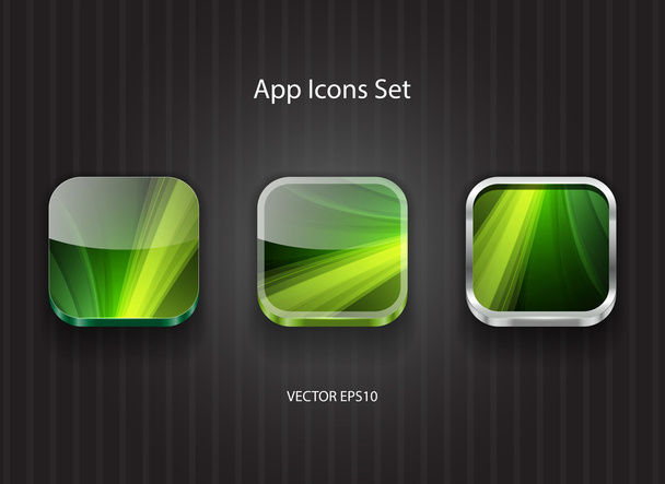 Vector green 3d square app icons set - Vektor, kép