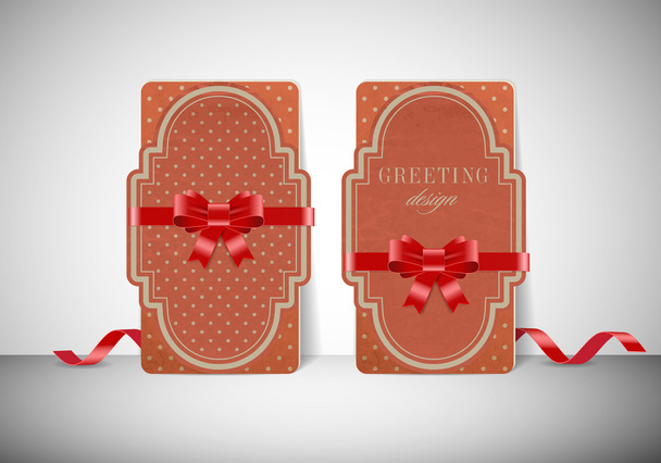 Dos tarjetas de felicitación de papel de cartón vintage con cintas sedosas y patrones retro
 - Vector, Imagen