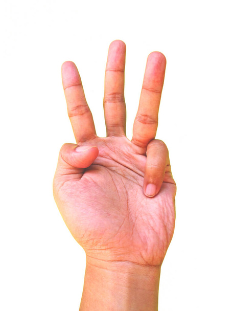 Signo de mano para el símbolo número tres o tres
 - Foto, Imagen